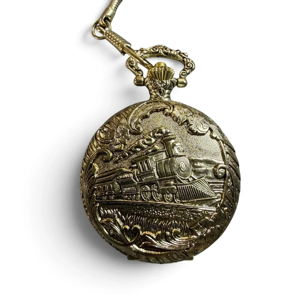 American Historic Society Kansas City Railroad Pocket Watch Gold Tone Quartz